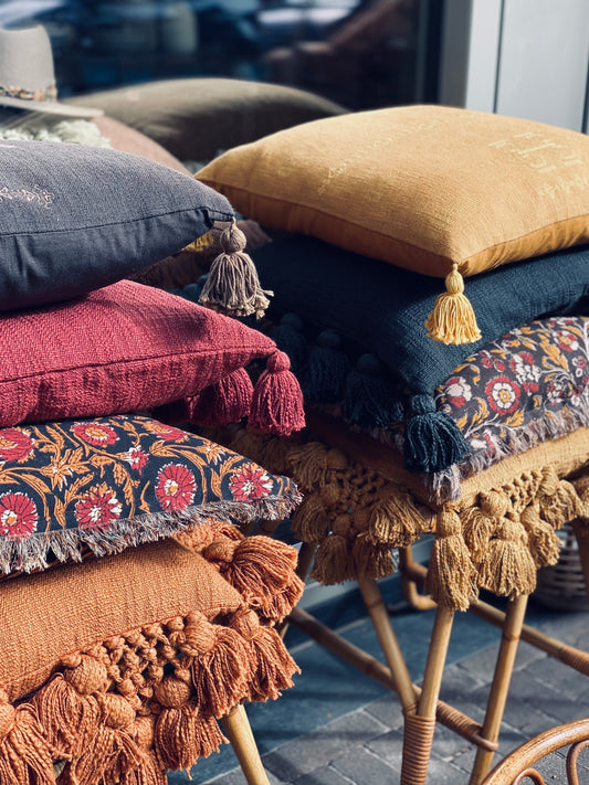 Madam Stoltz embroidered cotton cushion cover black