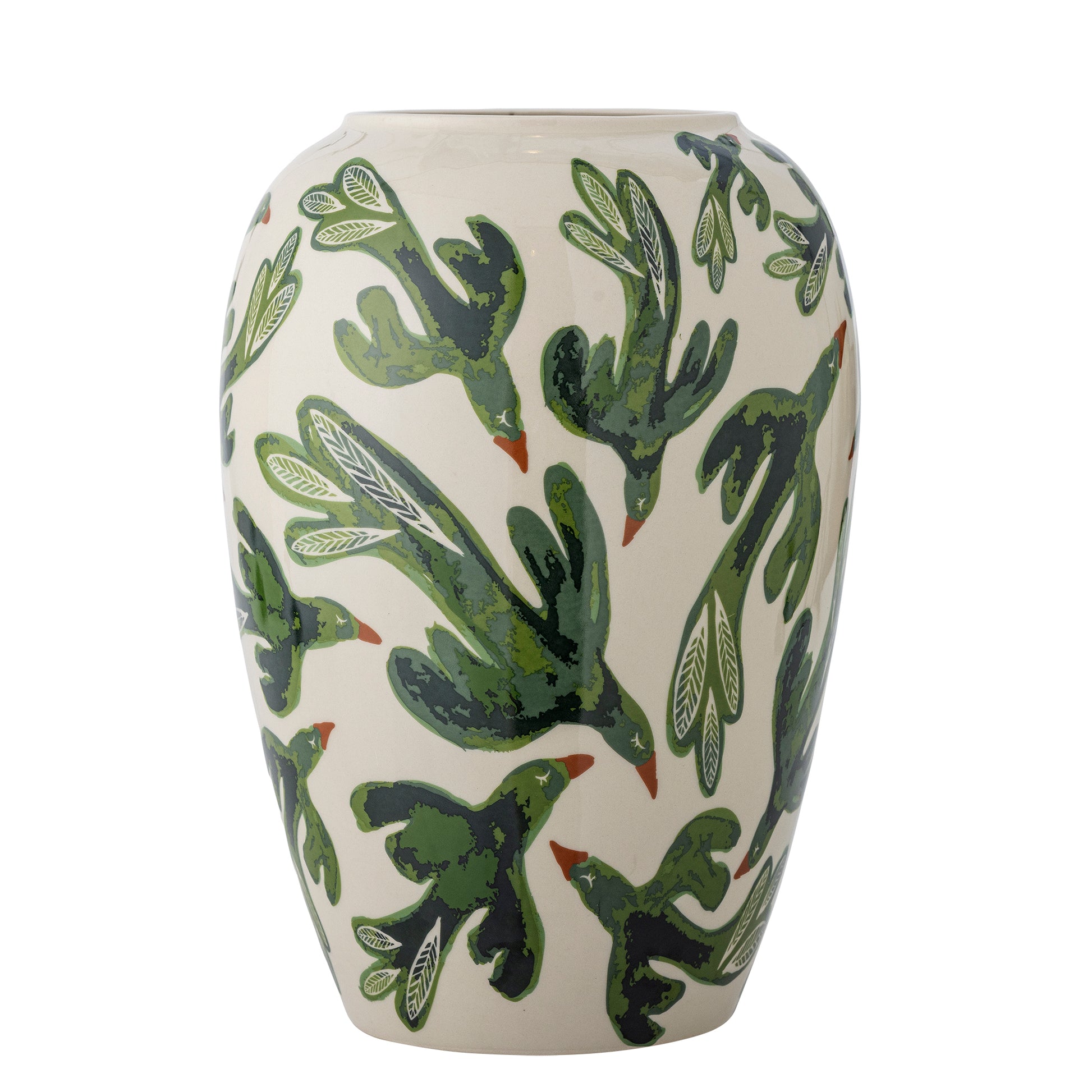 Deze prachtige vaas Birdliva van Bloomingville, te koop bij Wanted by DaS in Eindhoven, is een echte eye catcher. De groene vogels zijn met de hand beschilderd, wat elke vaas uniek maakt.