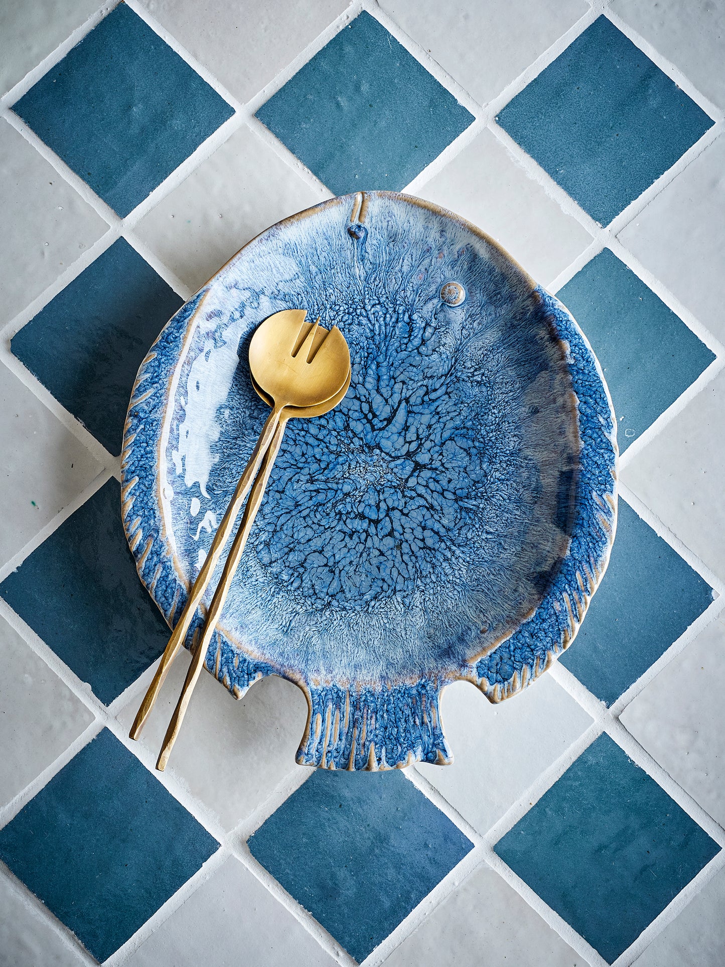 Bloomingville Fae serveer schaal – blauw – vis – keramiek