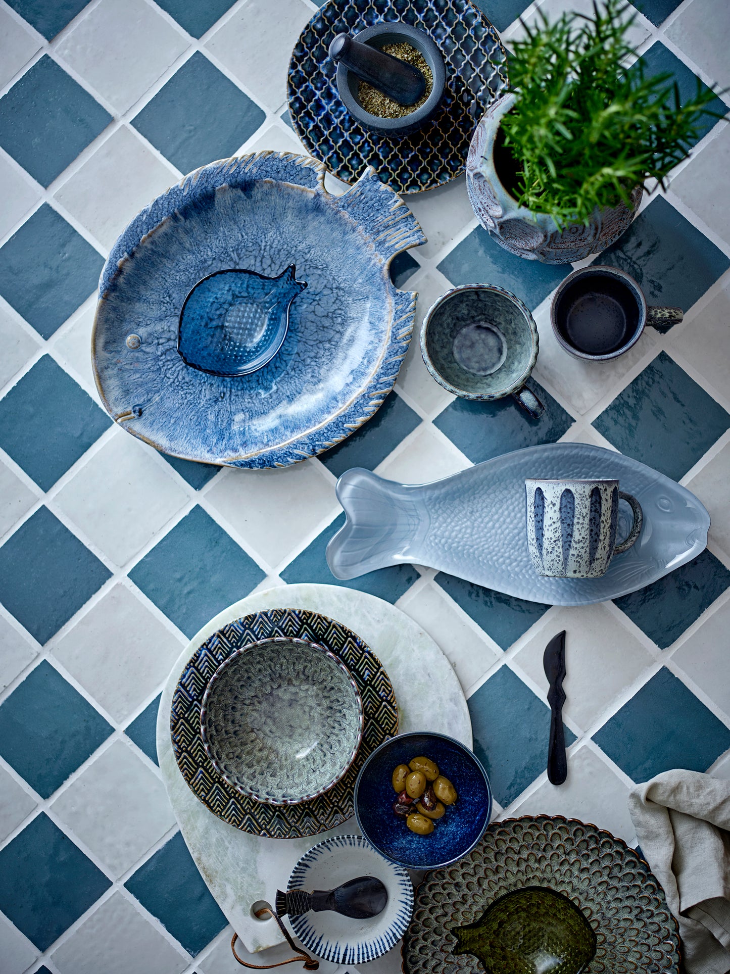 Bloomingville Fae serveer schaal – blauw – vis – keramiek