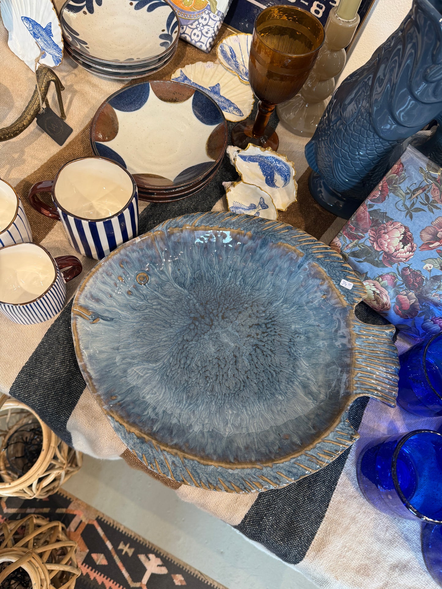 Bloomingville Fae serveer schaal – blauw – vis – keramiek