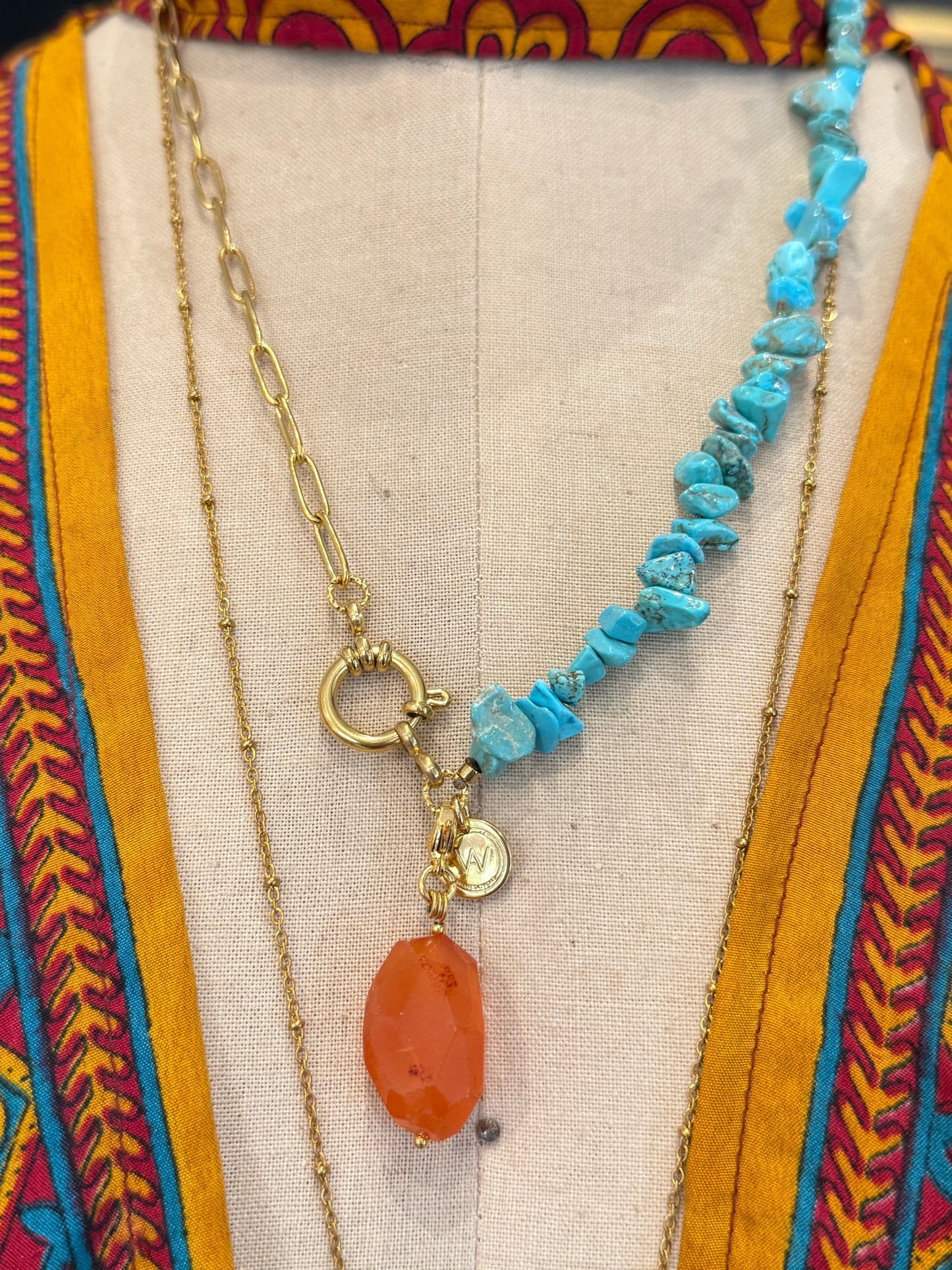 Wanted by DaS ketting Turquoise Carneool RVS