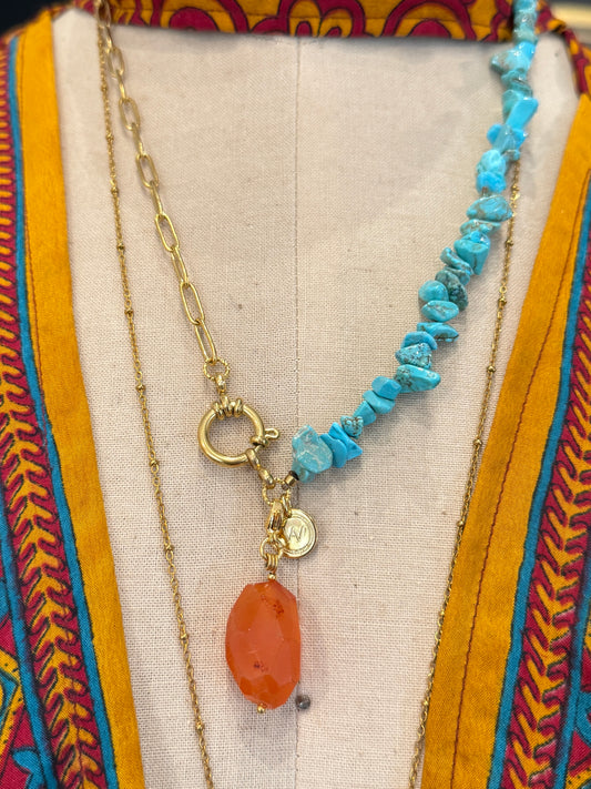 Wanted by DaS ketting Turquoise Carneool RVS