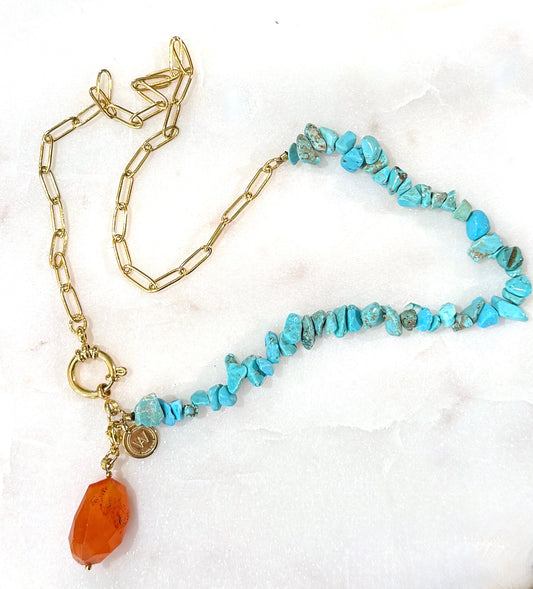 Wanted by DaS ketting Turquoise Carneool RVS