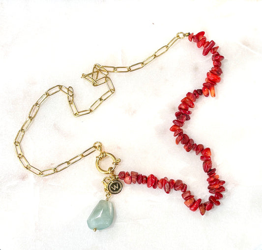 Wanted by DaS ketting Koraal Aventurijn RVS