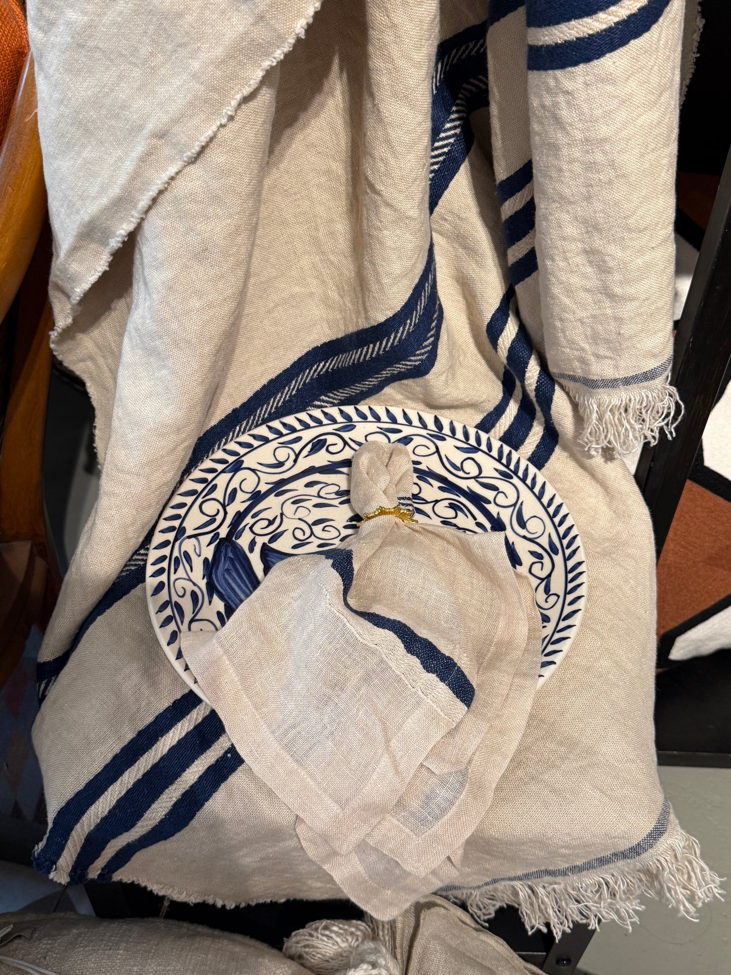 Libeco linnen tafelkleed The Indigo Stripe