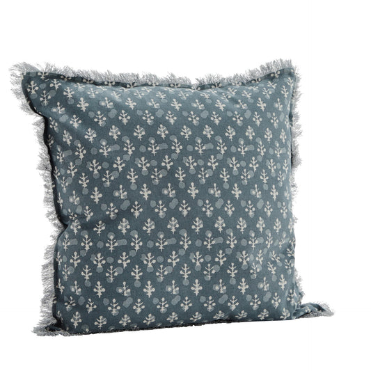 Madam Stoltz geprint kussenhoesje grijs blauw