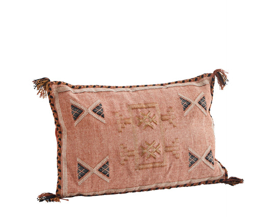 Madam Stoltz geborduurde kussenhoes oud roze, zwart, camel