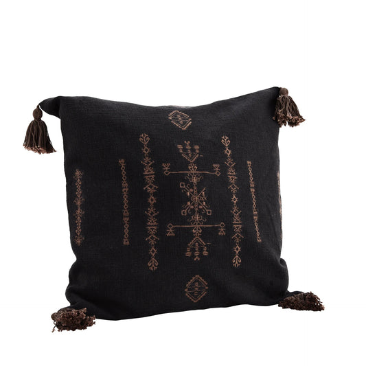 Madam Stoltz embroidered cotton cushion cover black