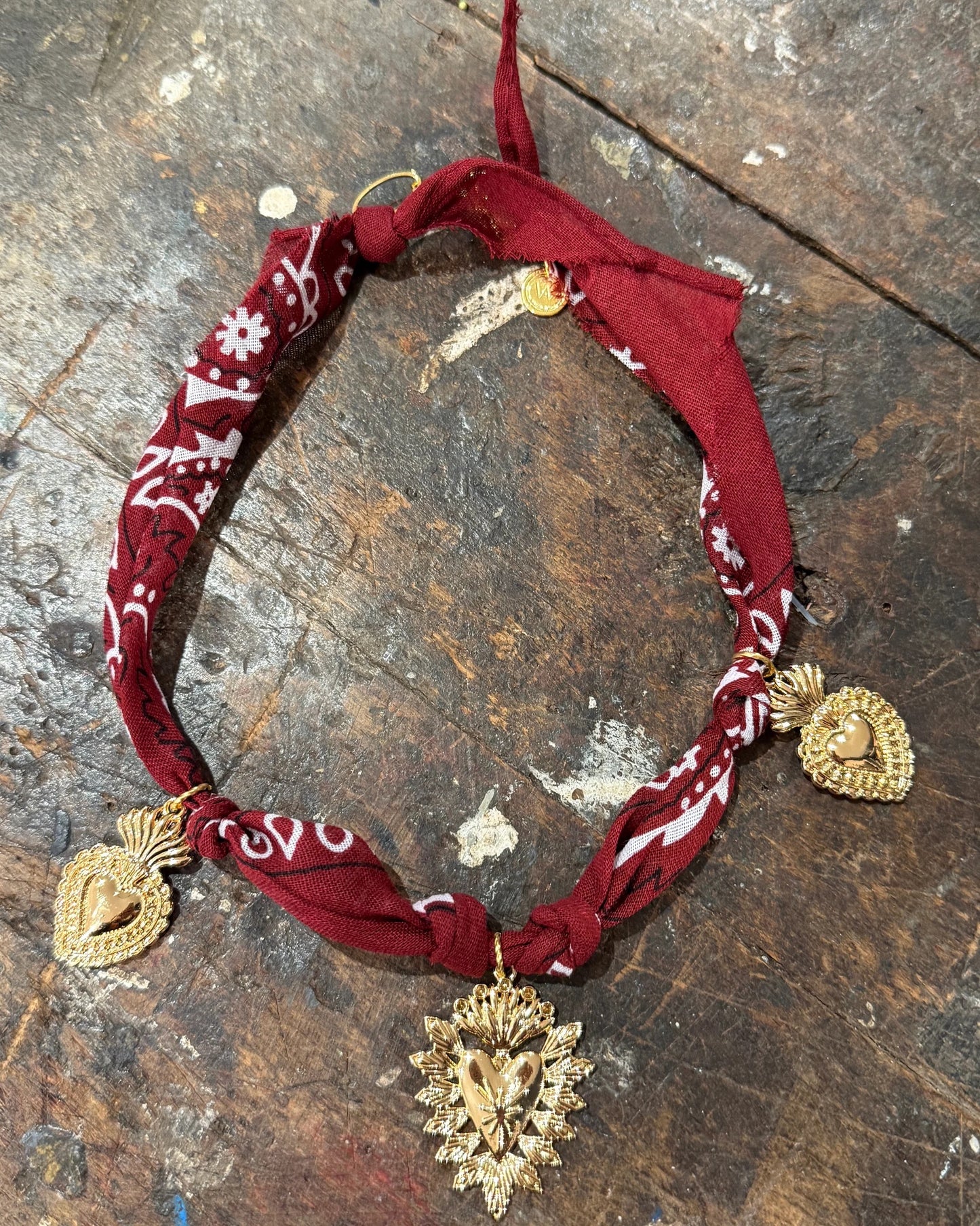 Bandana ketting Big Hearts Burgundy